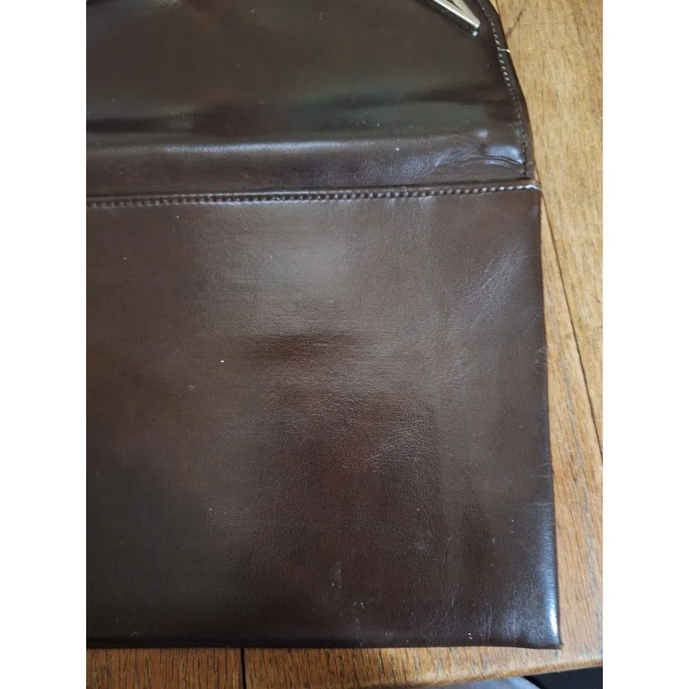 Vintage Art Deco Dark Brown Faux Leather Envelope Clutch Bag with Mirror Accent